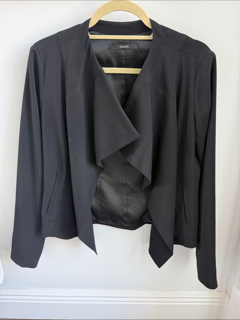 Tahari Black Draped Open-Front Jacket